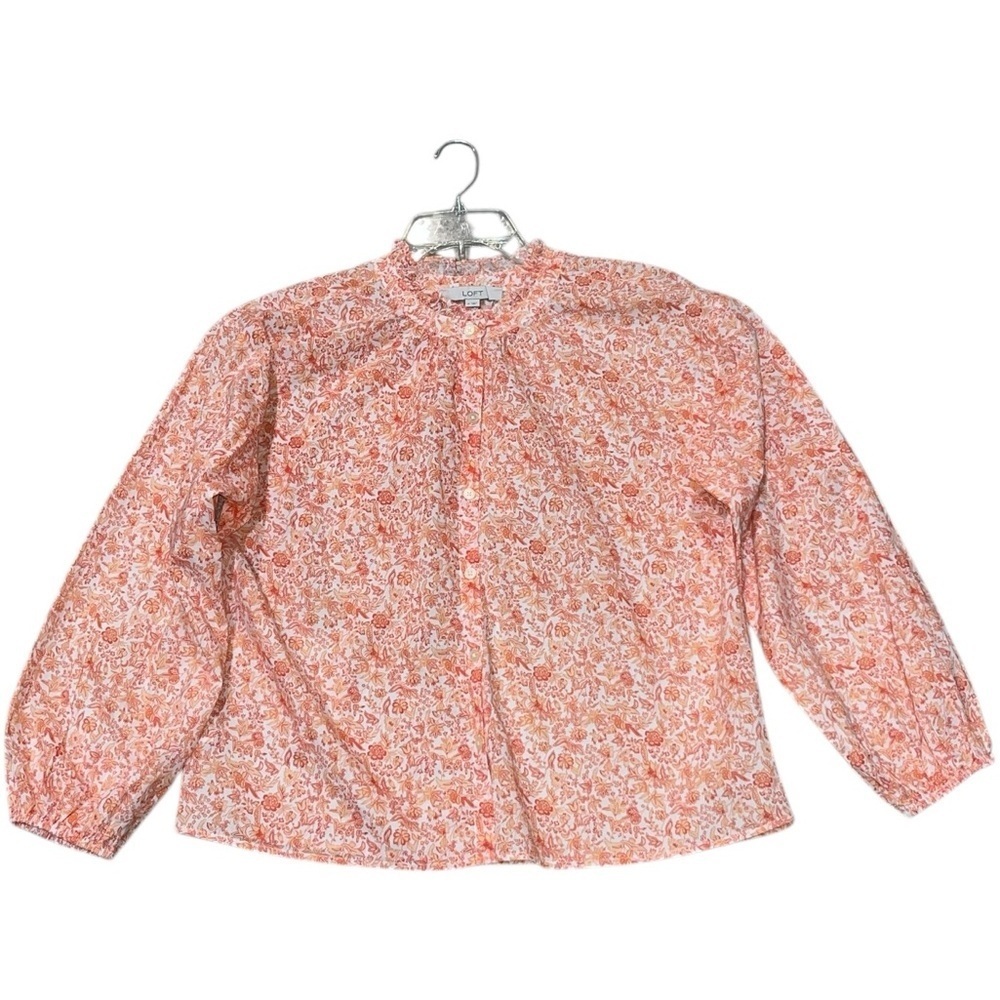 LOFT Jungle Ruffle Neck Poet Blouse Size Medium - Picture 8 of 12